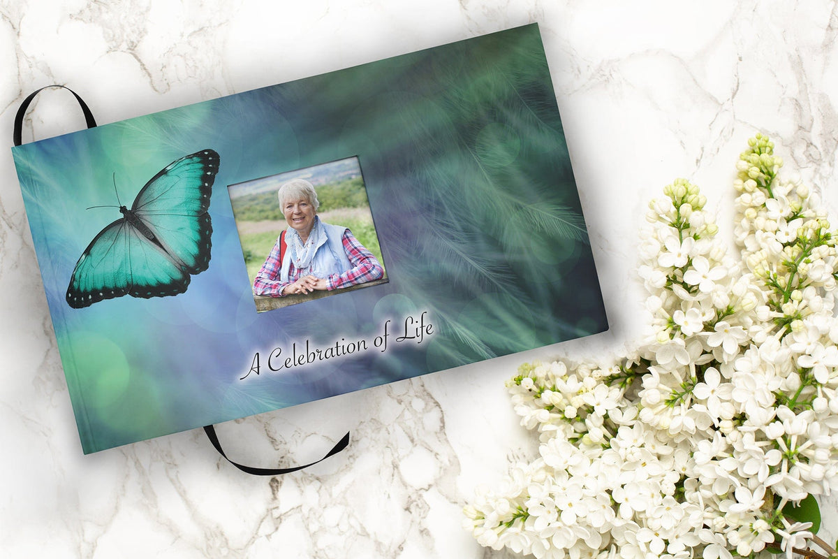 Commemorative Cremation Urns Matching Guestbook Bokeh Butterfly Biodegradable & Eco Friendly Burial or Scattering Urn / Tube