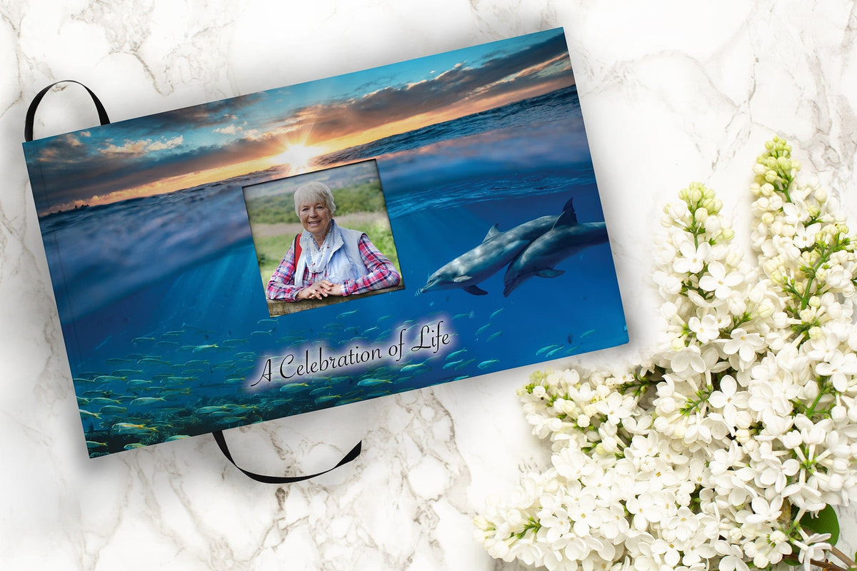 Commemorative Cremation Urns Matching Guestbook Divine Dolphins Biodegradable &amp; Eco Friendly Burial or Scattering Urn / Tube