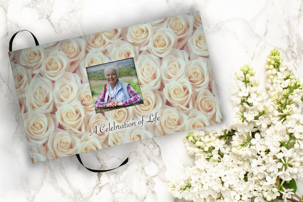 Commemorative Cremation Urns Matching Guestbook White Roses Biodegradable & Eco Friendly Burial or Scattering Urn / Tube