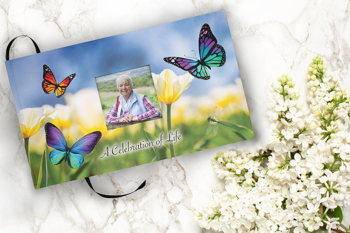 Commemorative Cremation Urns Matching Guestbook Wild Butterflies Biodegradable &amp; Eco Friendly Burial or Scattering Urn / Tube