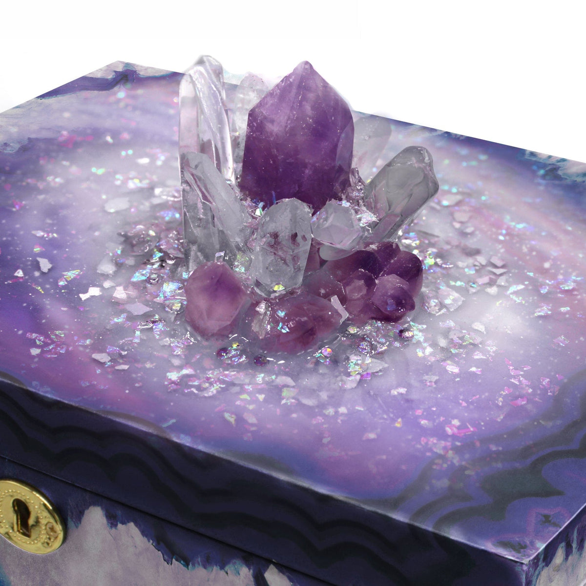 Commemorative Cremation Urns Purple Agate Crystal Memorial Chest with Genuine Amethyst and Rose Quartz Cremation Urn