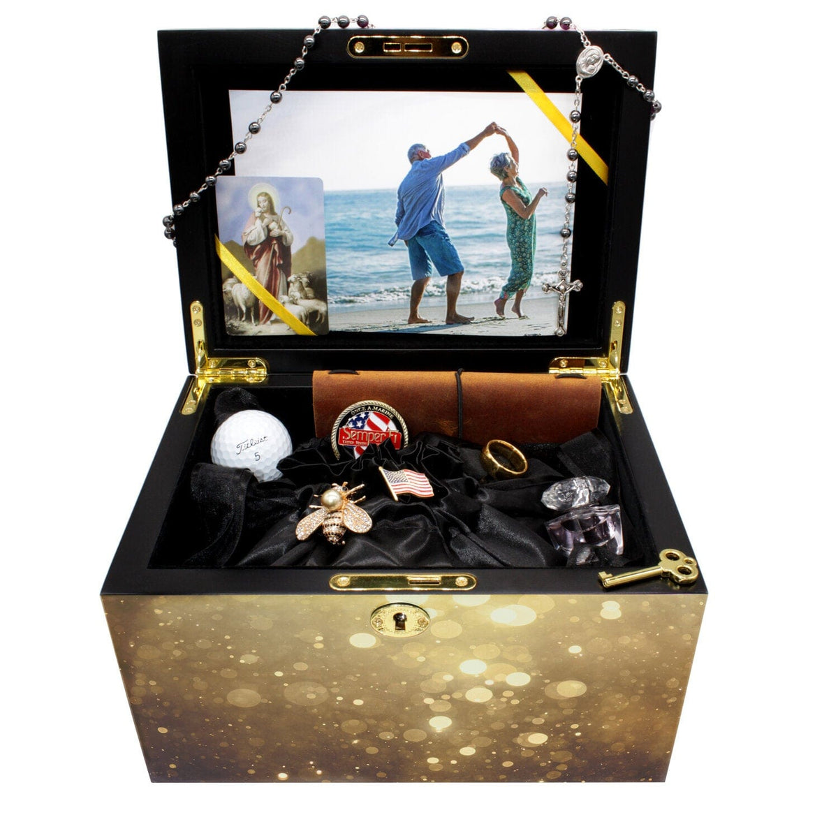 Commemorative Cremation Urns Shining His Light (Gold) Memorial Collection Chest Cremation Urn