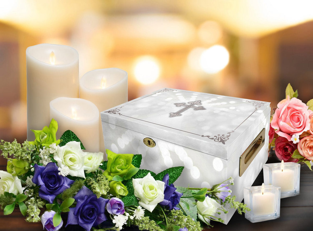 Commemorative Cremation Urns Shining His Light (Silver) Memorial Collection Chest Cremation Urn