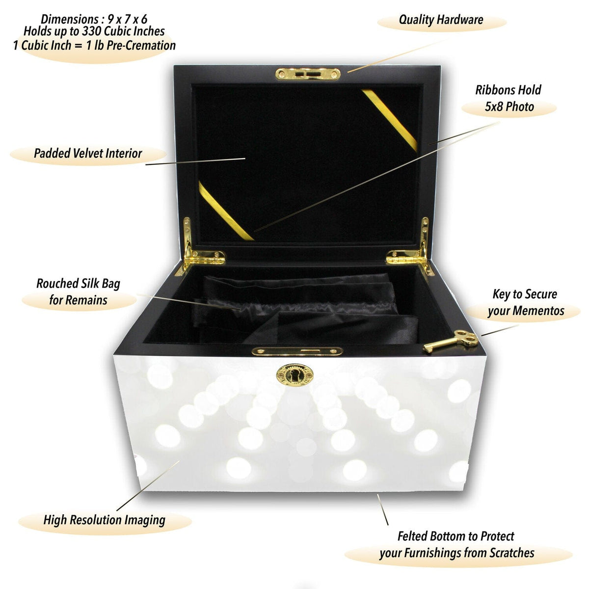 Commemorative Cremation Urns Shining His Light (Silver) Memorial Collection Chest Cremation Urn