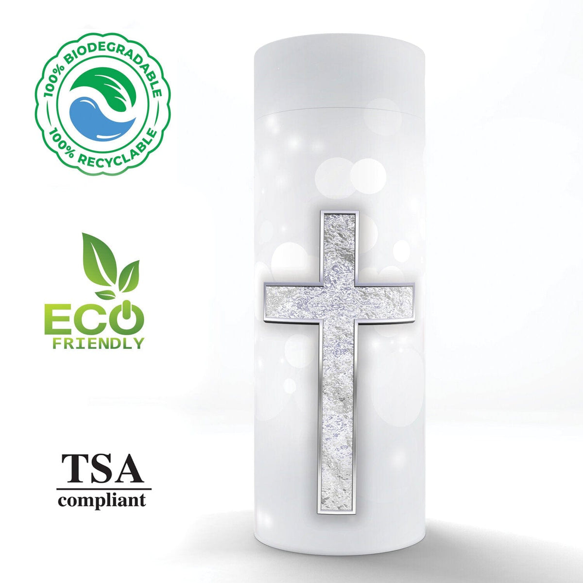 Commemorative Cremation Urns Silver Cross Biodegradable & Eco Friendly Burial or Scattering Urn / Tube