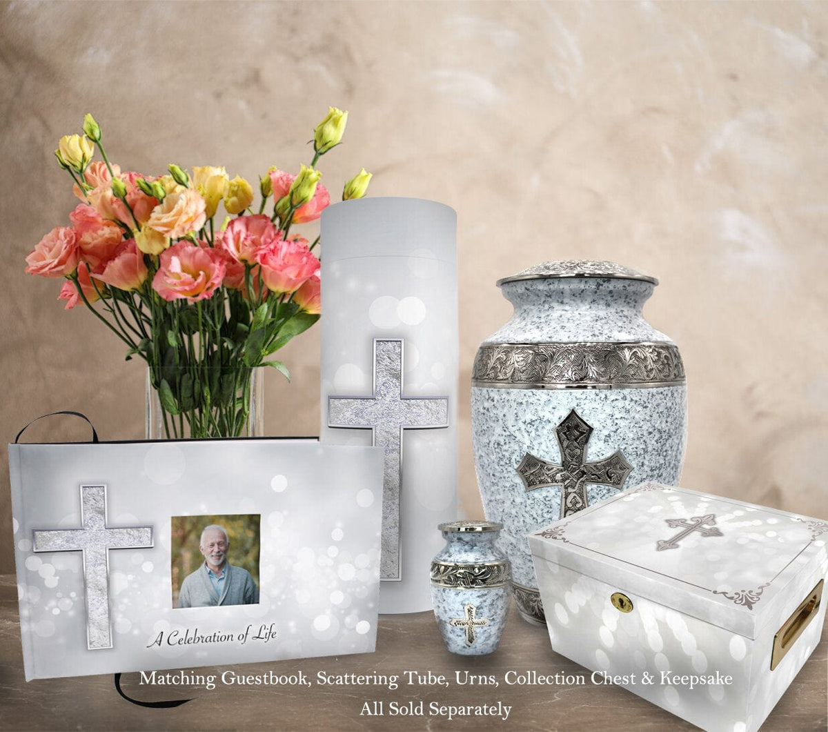 Commemorative Cremation Urns Silver Cross Biodegradable &amp; Eco Friendly Burial or Scattering Urn / Tube