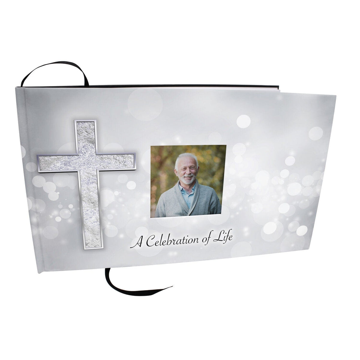 Commemorative Cremation Urns Silver Cross Matching Themed &#39;Celebration of Life&#39; Guest Book for Funeral or Memorial Service