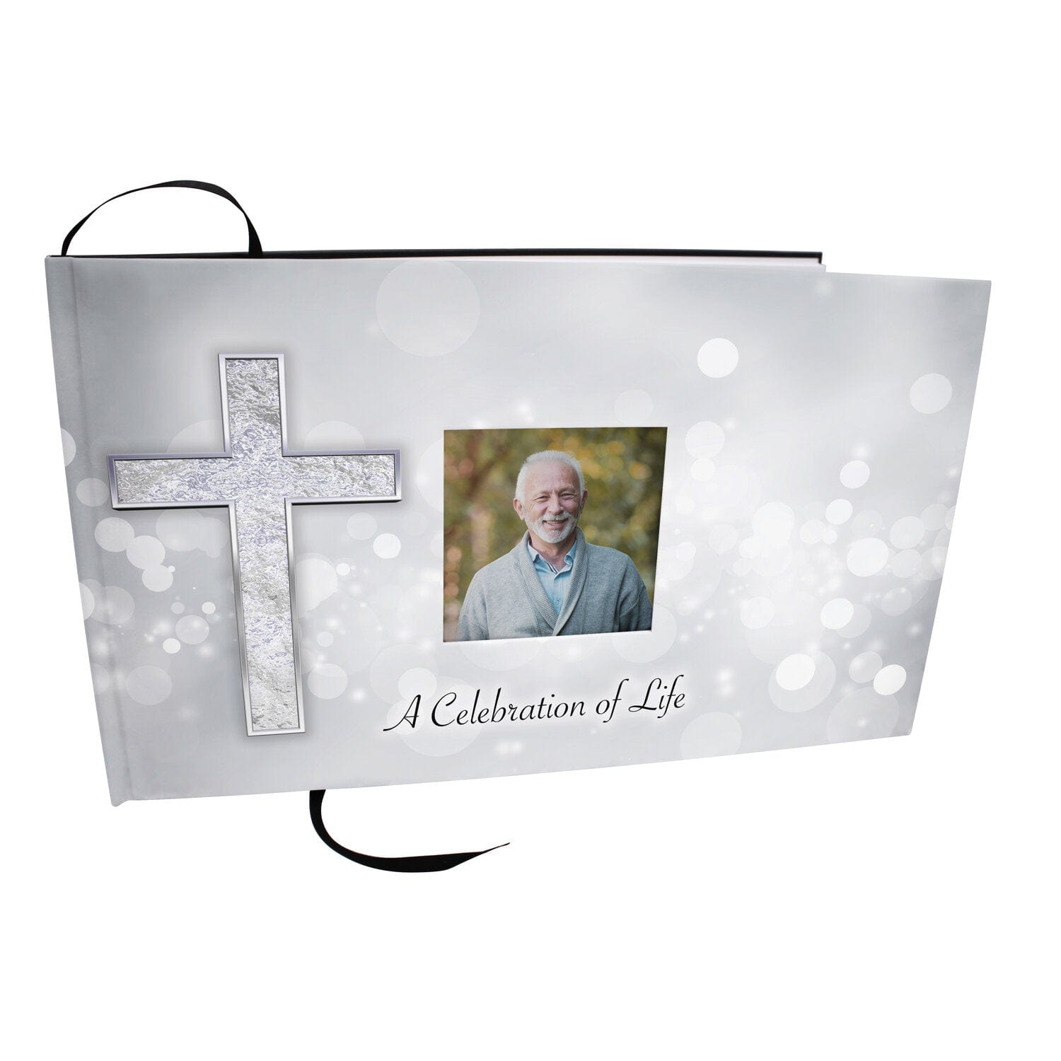 Commemorative Cremation Urns Silver Cross Matching Themed 'Celebration of Life' Guest Book for Funeral or Memorial Service