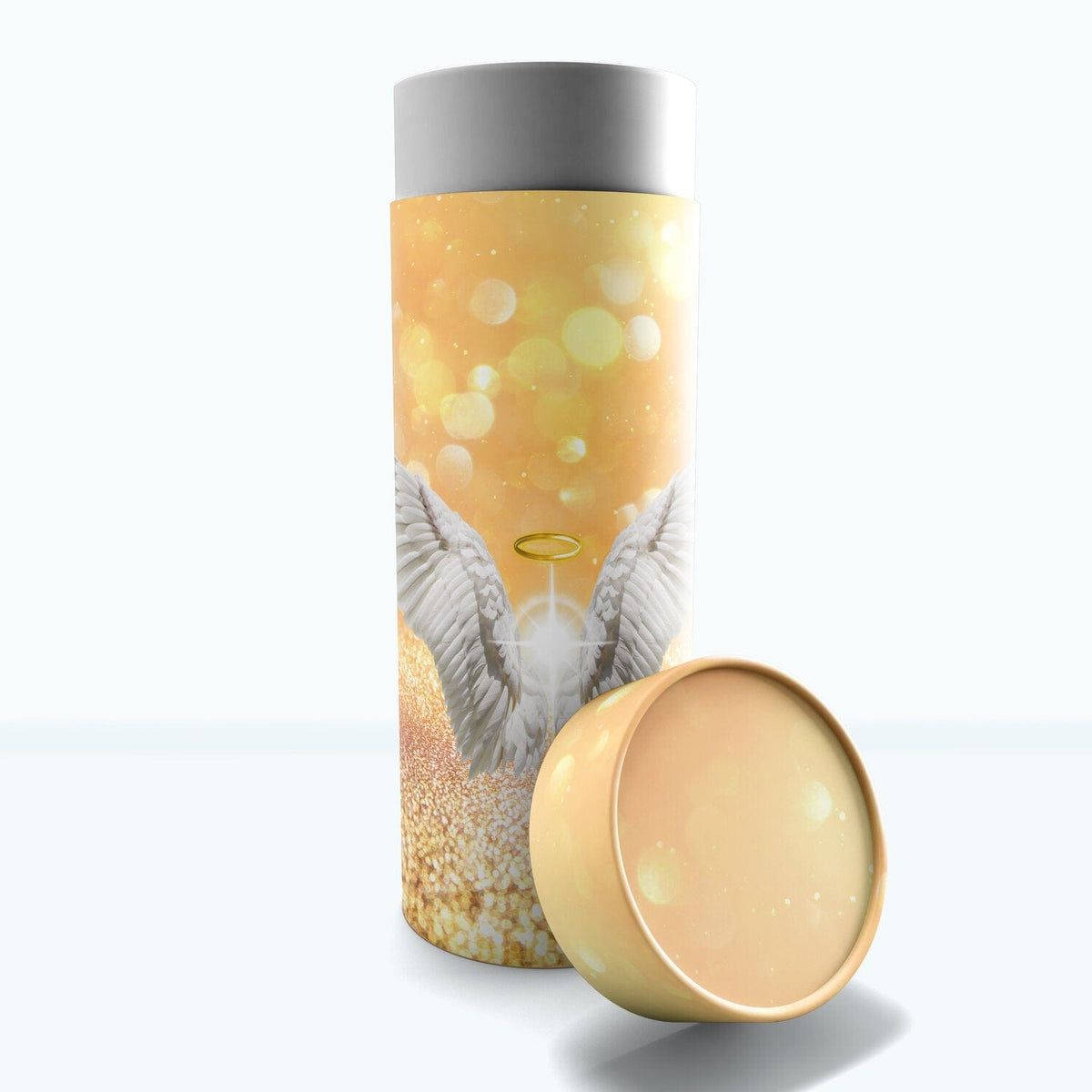 Commemorative Cremation Urns Small Guardian Angel (Gold) - Biodegradable & Eco Friendly Burial or Scattering Urn / Tube