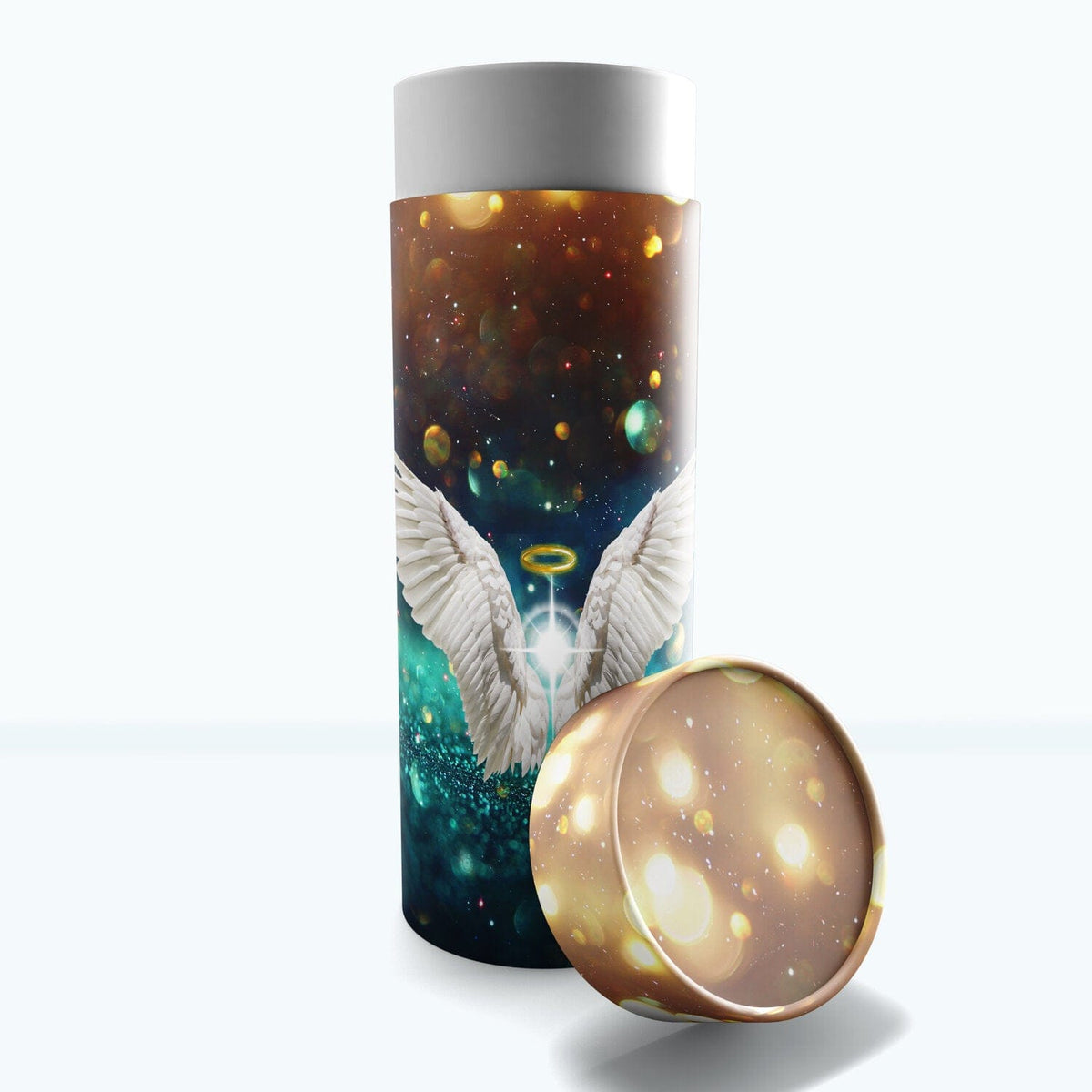 Commemorative Cremation Urns Small Guardian Angel (Teal) - Biodegradable &amp; Eco Friendly Burial or Scattering Urn / Tube