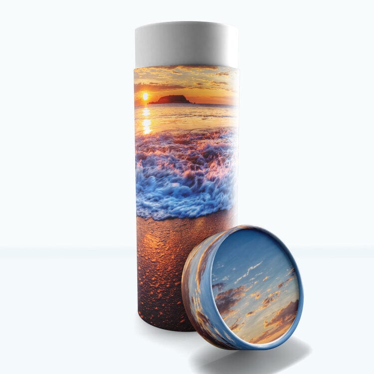 Commemorative Cremation Urns Small Hawaiian Sunset - Biodegradable & Eco Friendly Burial or Scattering Urn / Tube