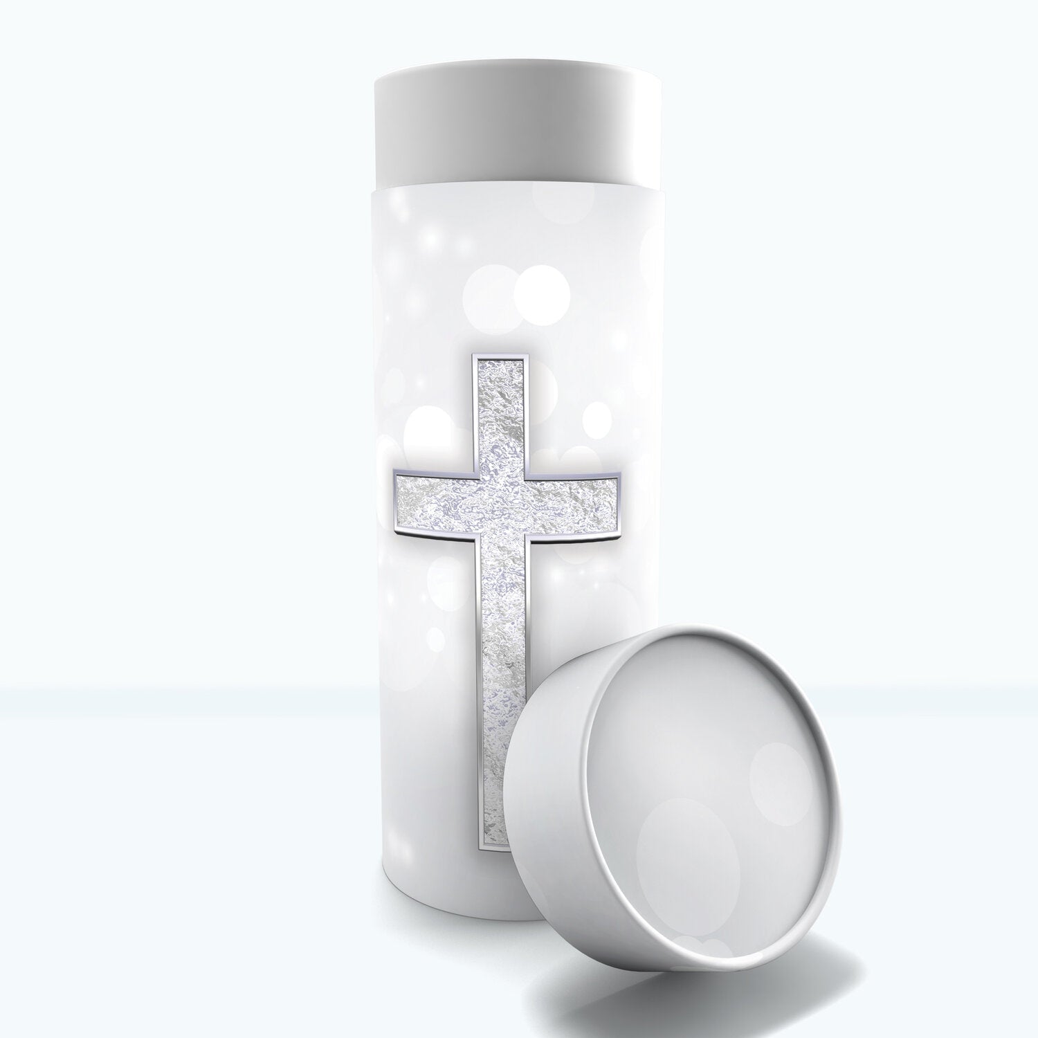 Commemorative Cremation Urns Small Silver Cross Biodegradable & Eco Friendly Burial or Scattering Urn / Tube