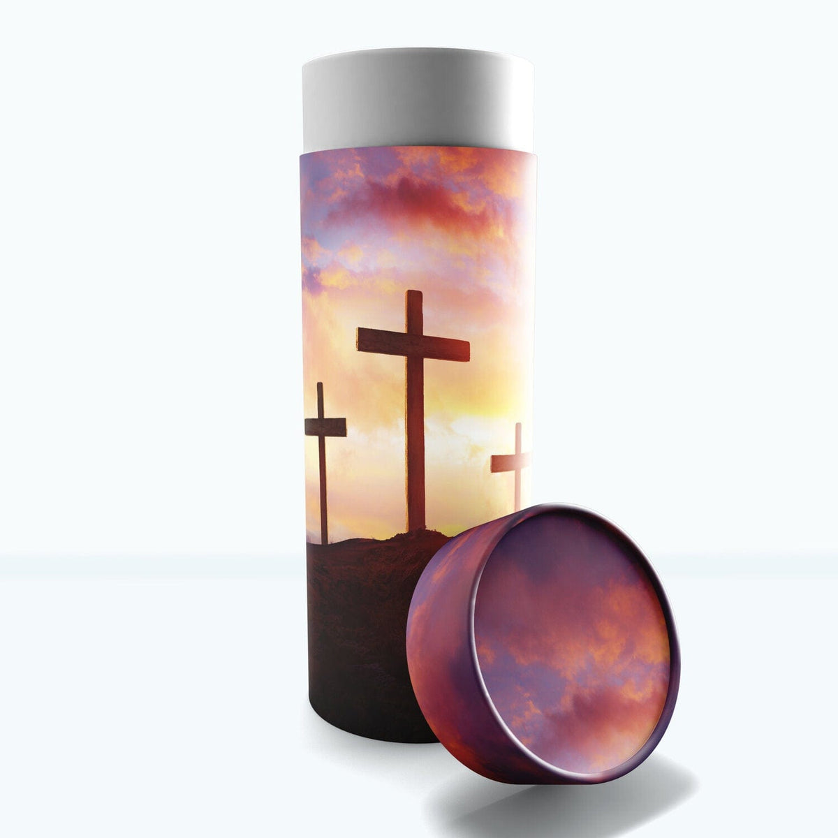 Commemorative Cremation Urns Small Three Crosses - Biodegradable &amp; Eco Friendly Burial or Scattering Urn / Tube