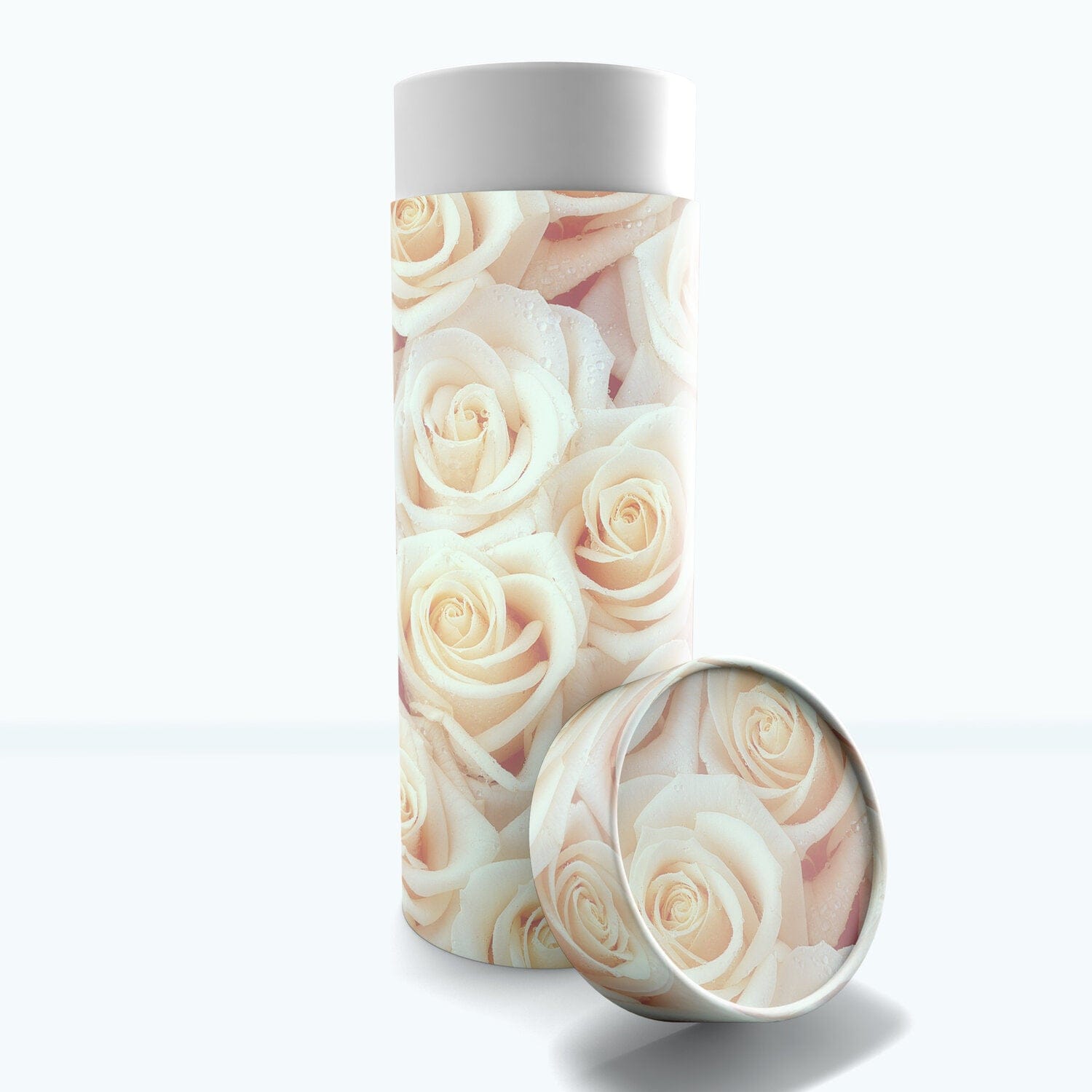 Commemorative Cremation Urns Small White Roses Biodegradable & Eco Friendly Burial or Scattering Urn / Tube