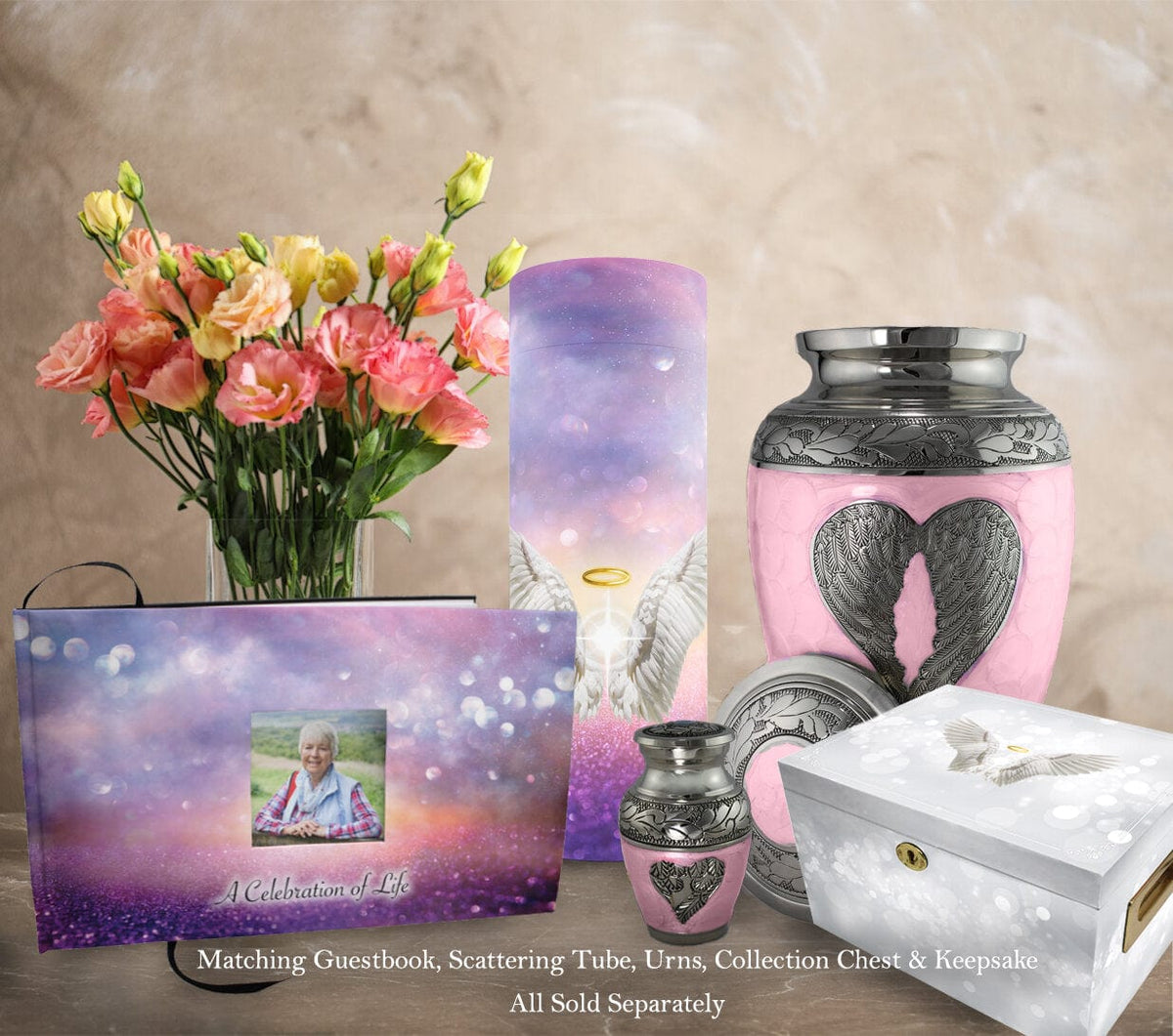 Commemorative Cremation Urns Soft Pink Loving Angel Wings Cremation Urn