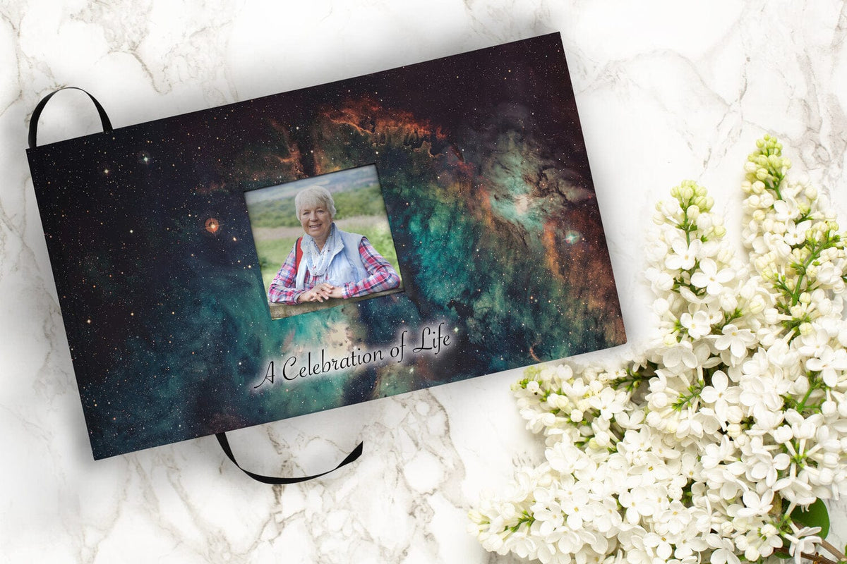 Commemorative Cremation Urns Supernova Galaxy Matching Themed 'Celebration of Life' Guest Book for Funeral or Memorial Service