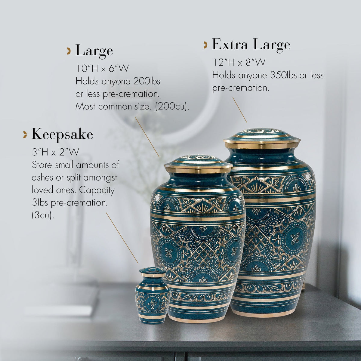 Commemorative Cremation Urns Teal Majestic Radiance Cremation Urn