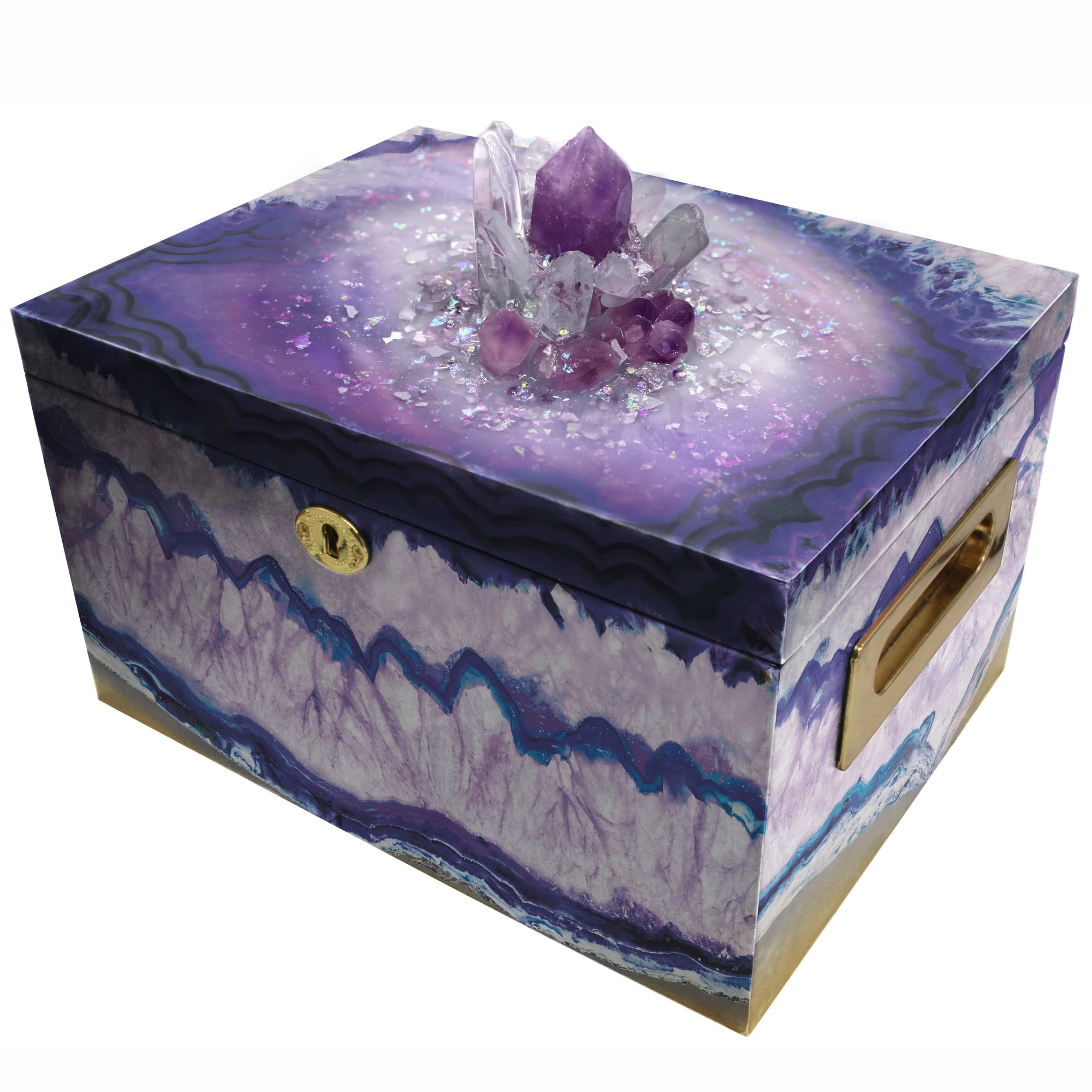 Commemorative Cremation Urns Urn Collection Chest Purple Agate Crystal Memorial Chest with Genuine Amethyst and Rose Quartz Cremation Urn