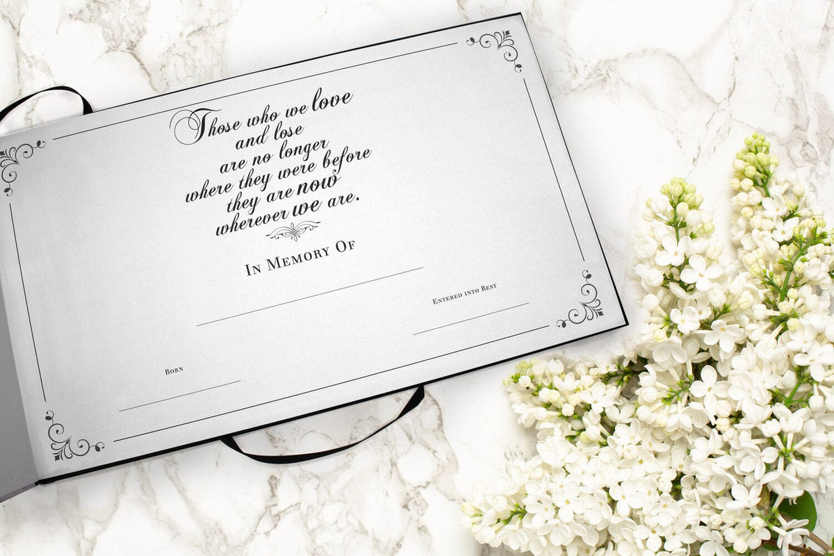 Commemorative Cremation Urns White Textured Guest Book for Funeral or Memorial Service