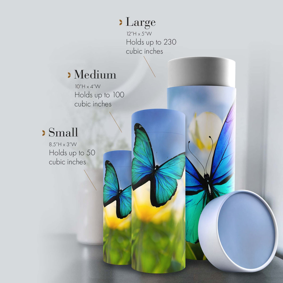 Commemorative Cremation Urns Wild Butterflies Biodegradable & Eco Friendly Burial or Scattering Urn / Tube