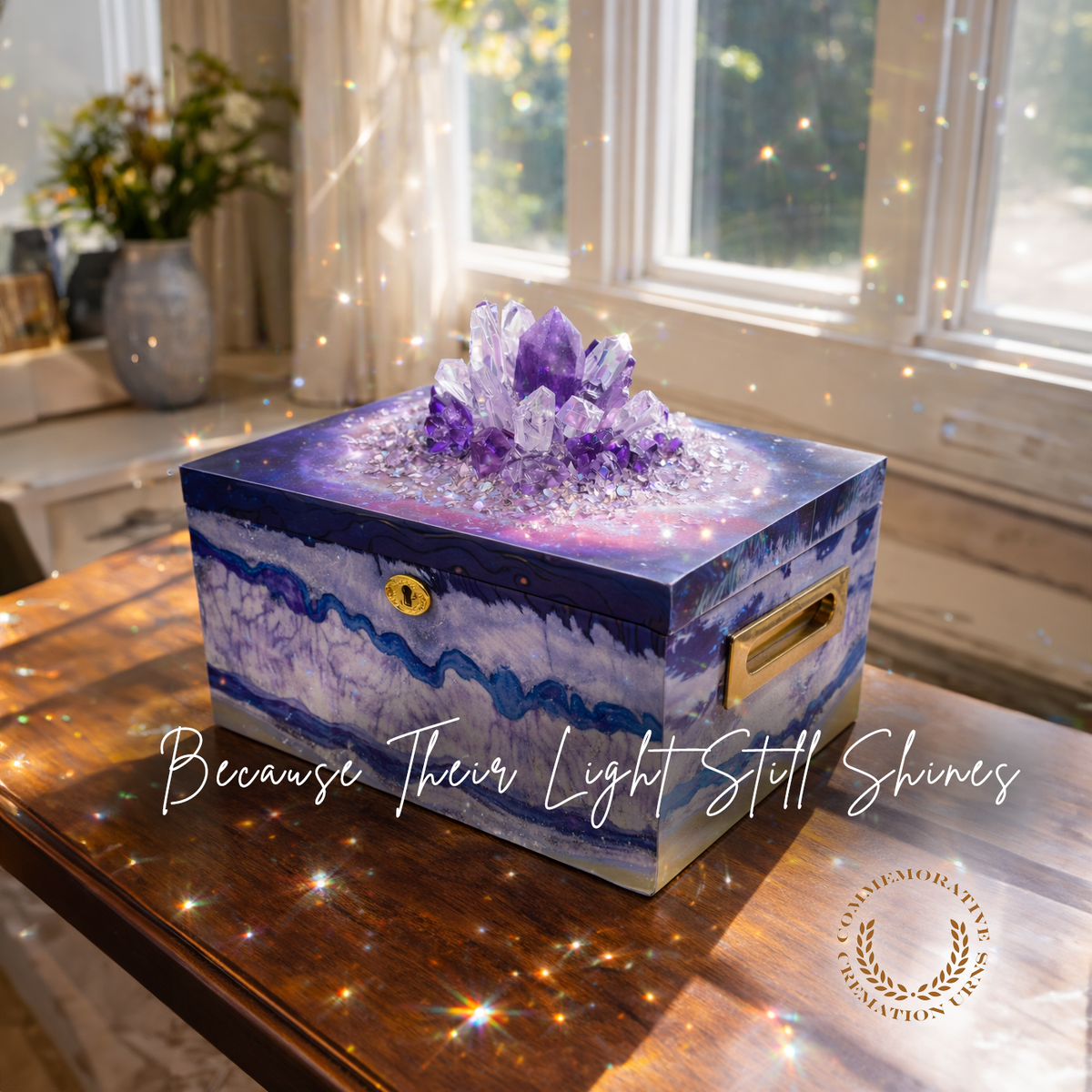LIMITED EDITION Purple Agate Crystal Memorial Chest with Genuine Amethyst and Quartz Cremation Urn