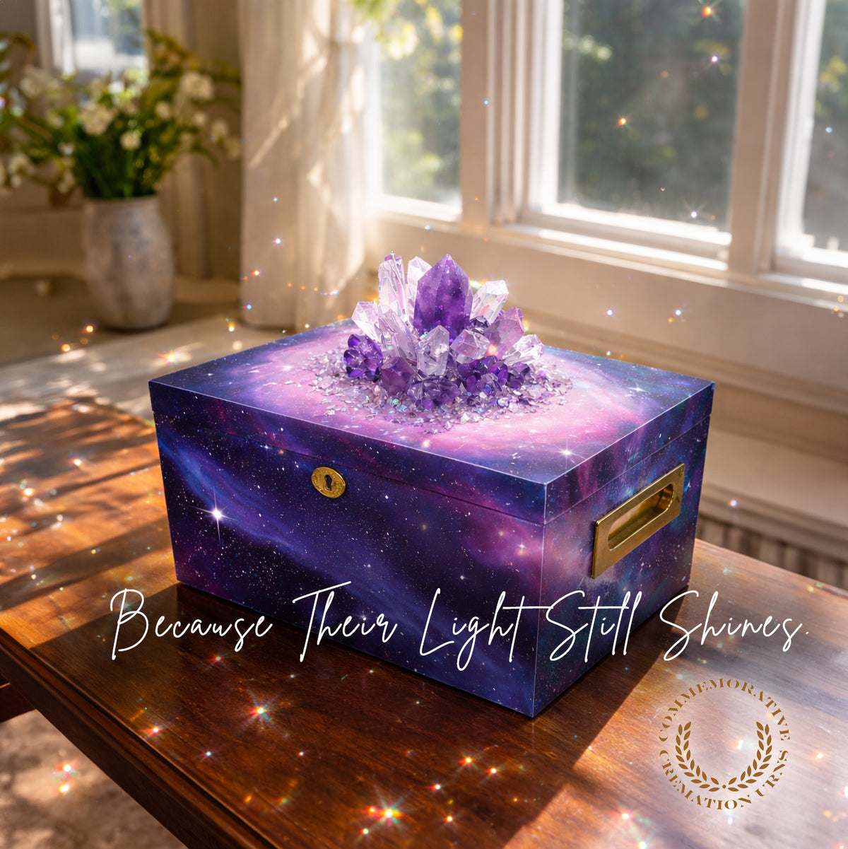 LIMITED EDITION Crystal Galaxy with Genuine Amethyst and Quartz Memorial Collection Chest Cremation Urn
