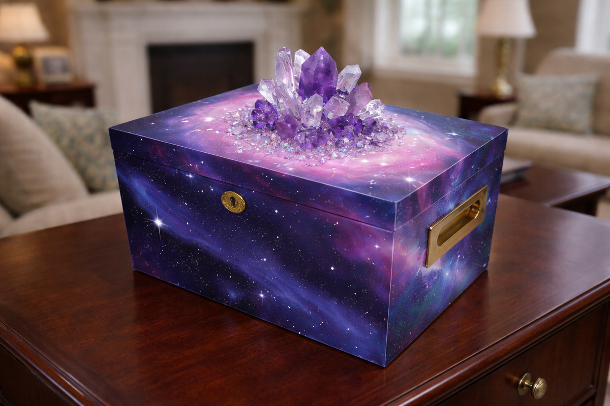 LIMITED EDITION Crystal Galaxy with Genuine Amethyst and Quartz Memorial Collection Chest Cremation Urn