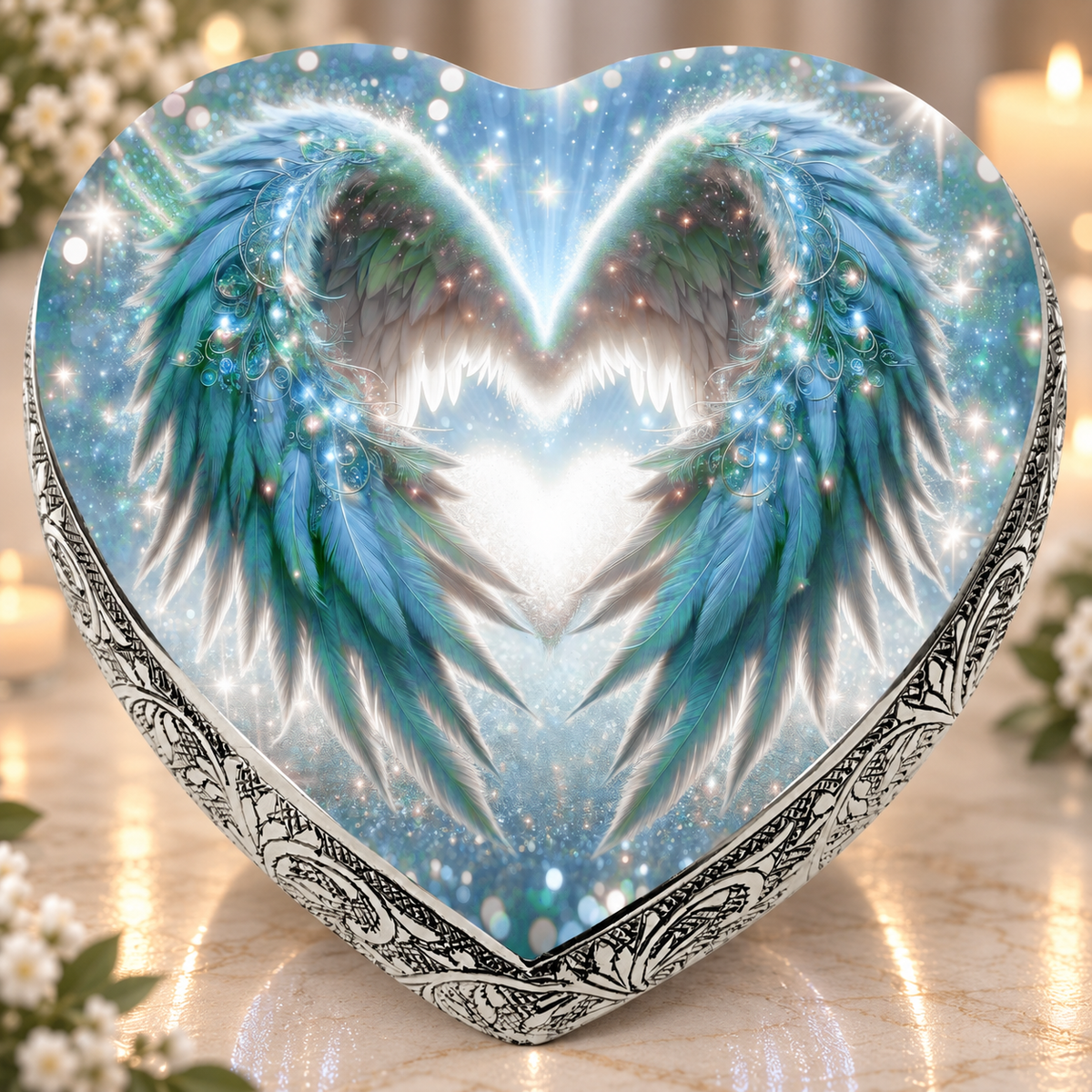 Teal Angel Embrace Baby or Child Cremation Urn