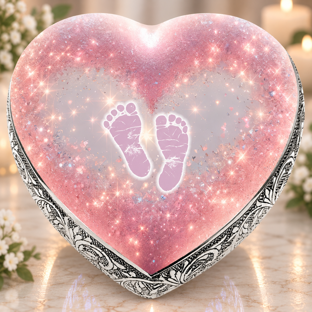 Cherished Hearts Pink Footprints Baby or Child Cremation Urn