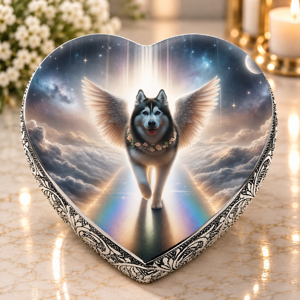 Siberian Husky Urn - Dog Urn - Rainbow Bridge Urn for Dog Ashes