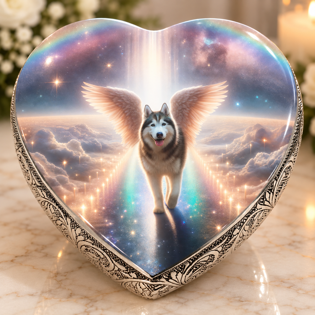 Siberian Husky Urn - Dog Urn - Rainbow Crossing Dog Urn