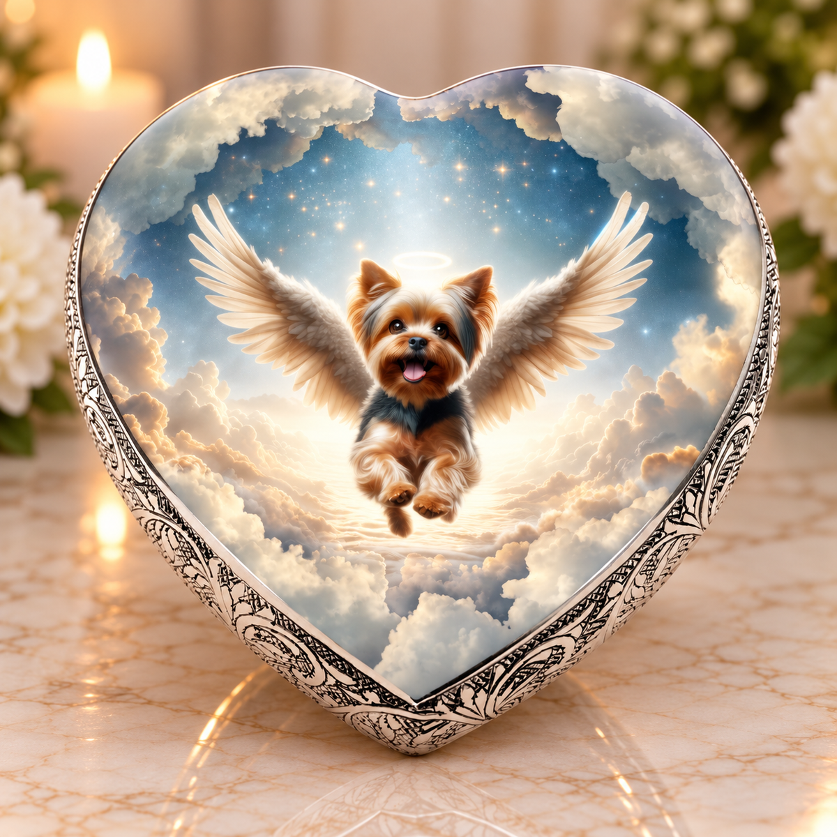 Yorkie Urn - Dog Urn - Heavenly Glow Dog Urn