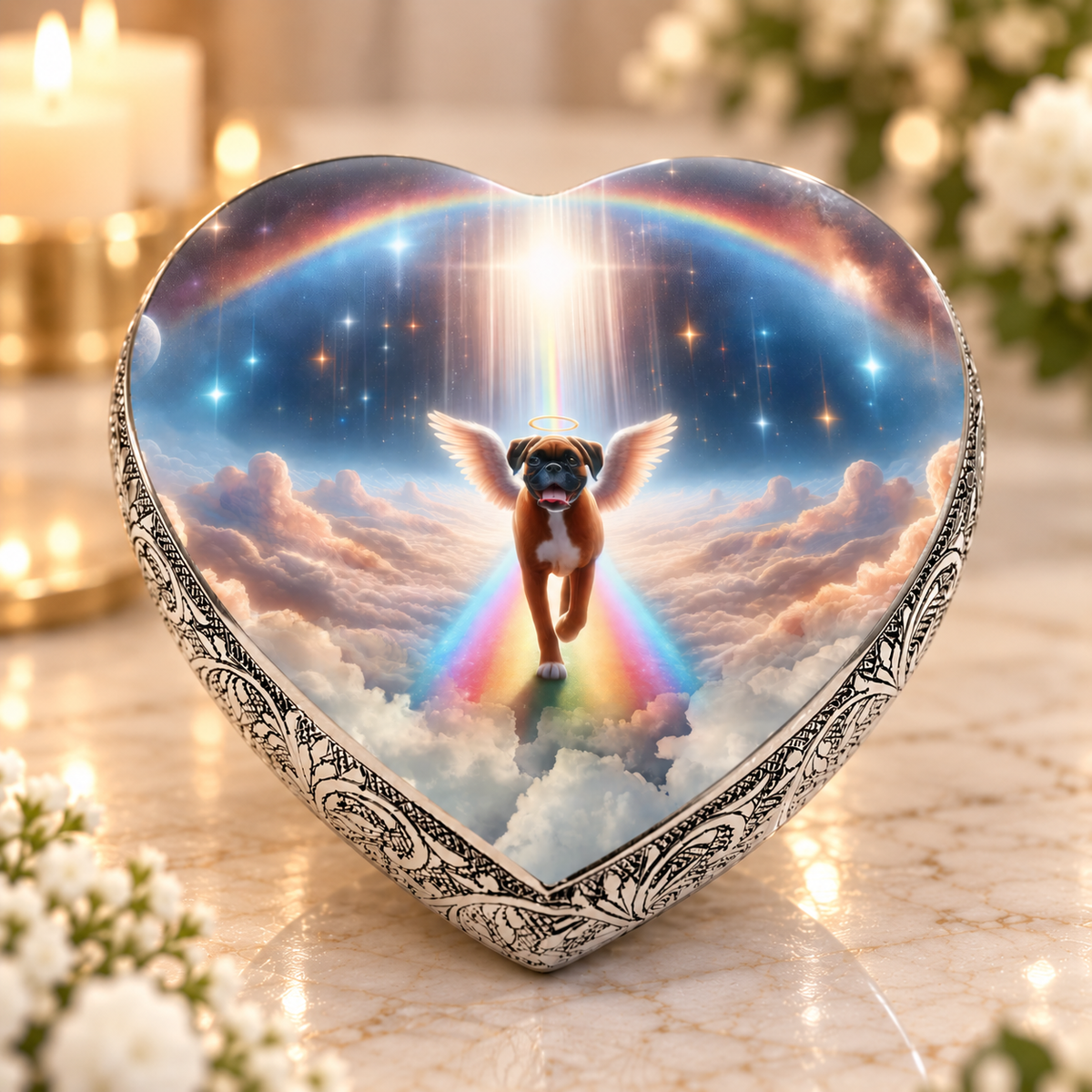 Boxer Urn for Dog Ashes - Rainbow Bridge Dog Urn