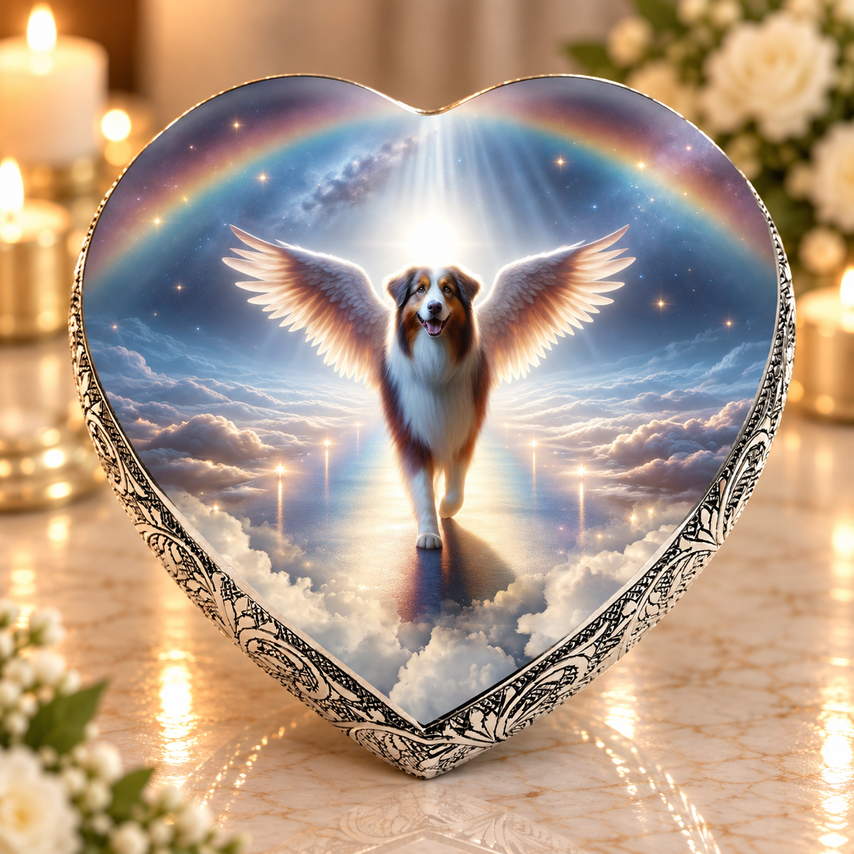 Australian Shepherd Urn - Dog Urn- Angelic Light Dog Urn