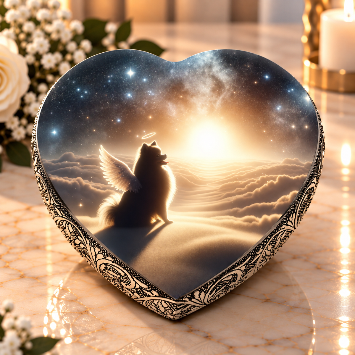 Pomeranian Dog Urn - Twilight Haze Urn for Dog Ashes