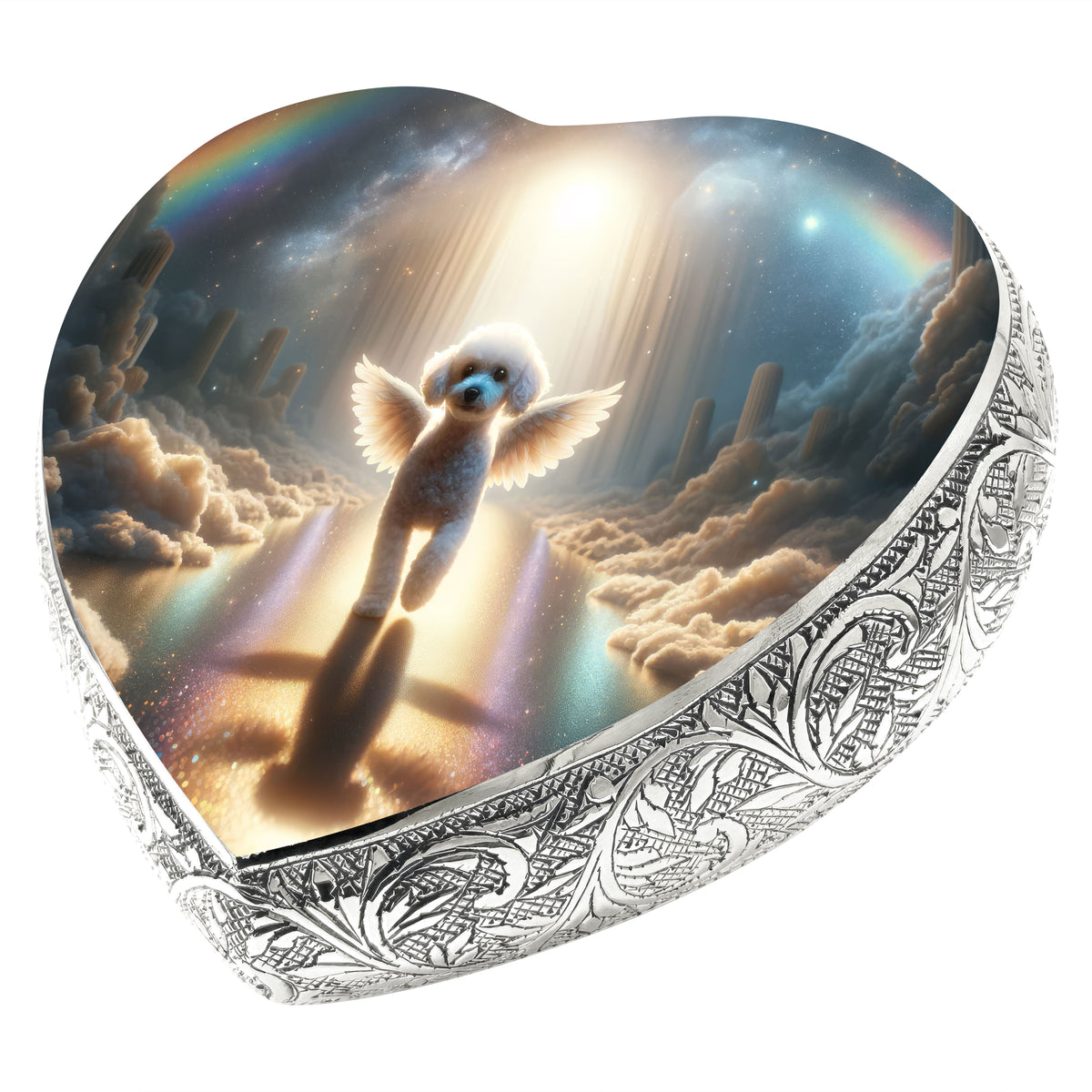 White Mini Poodle - Rainbow Crossing Dog Urn