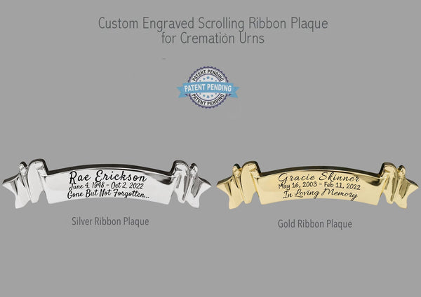 Custom Engraved Scrolling Ribbon Plaque - Commemorative Cremation Urns