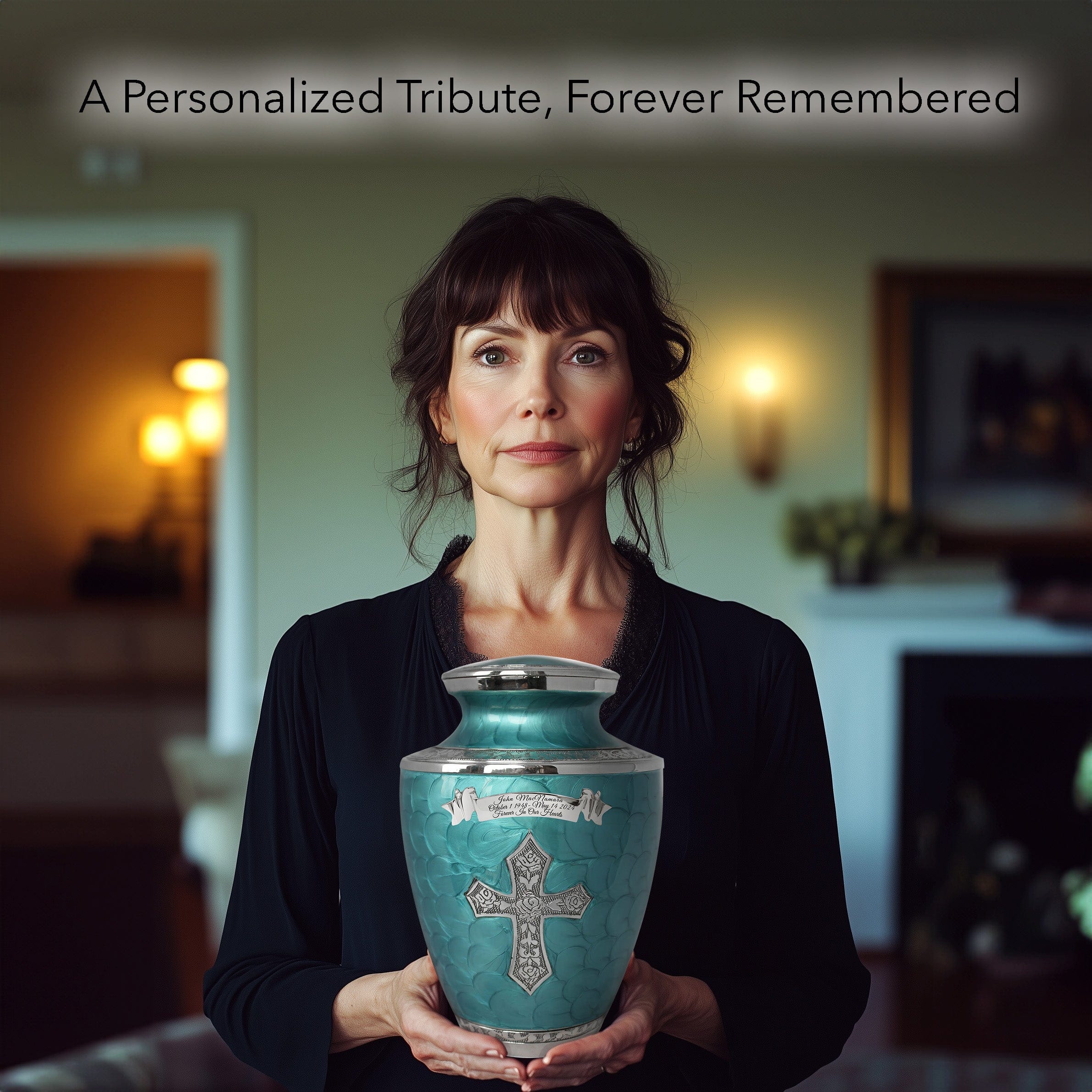 Glory to God Teal Cross Cremation Urns for Human Ashes - Large