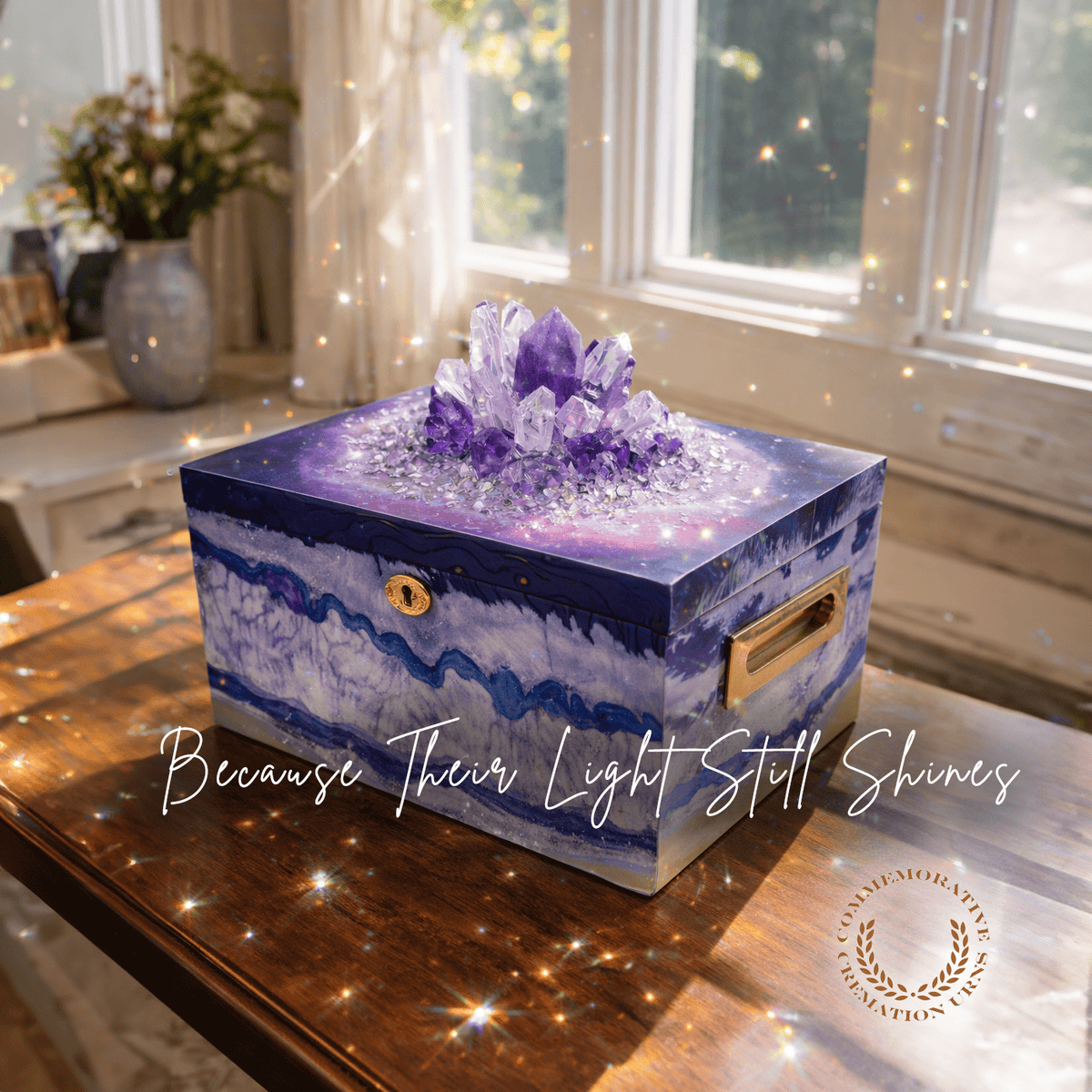 Commemorative Cremation Urns LIMITED EDITION Purple Agate Crystal Urn Memorial Chest with Genuine Amethyst and Quartz Cremation Urn