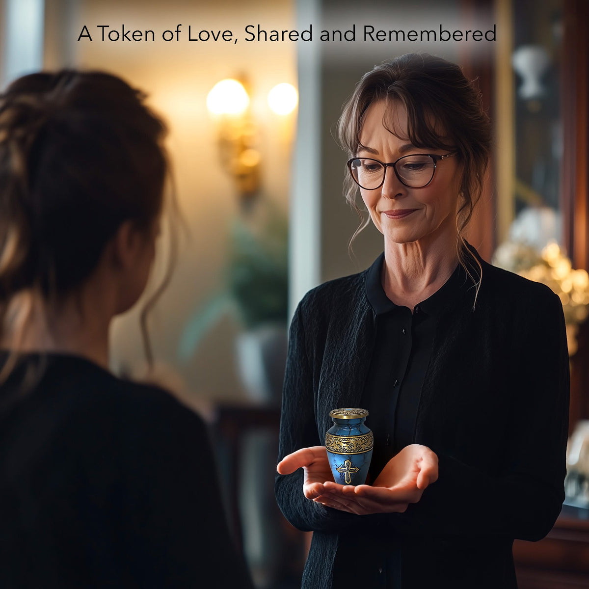 Commemorative Cremation Urns Love of Christ Mediterranean Blue Cross Keepsake Urns – Tiny, Small & Mini Keepsake Urns for Ashes | Cremation Keepsakes
