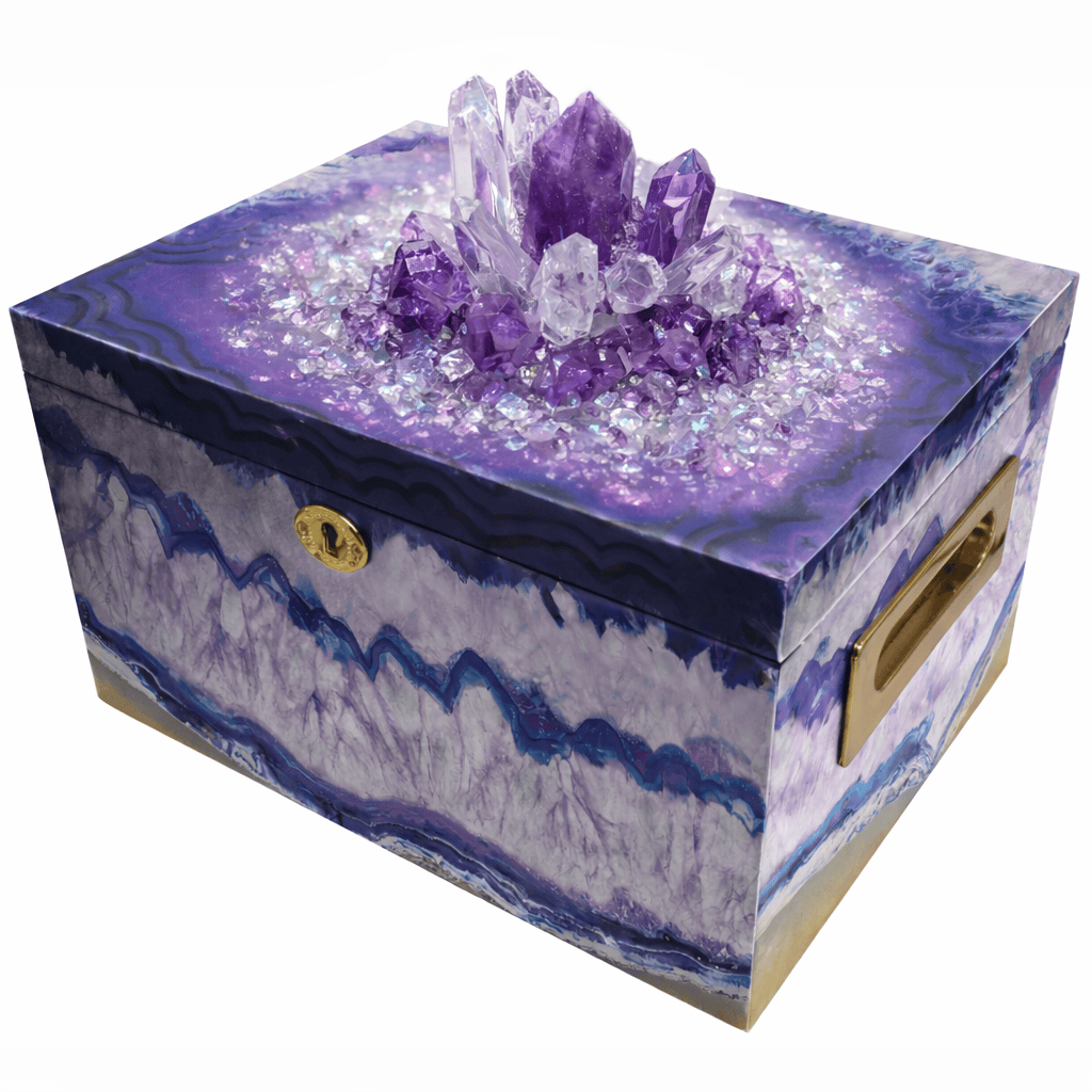 Commemorative Cremation Urns Urn Collection Chest LIMITED EDITION Purple Agate Crystal Urn Memorial Chest with Genuine Amethyst and Quartz Cremation Urn
