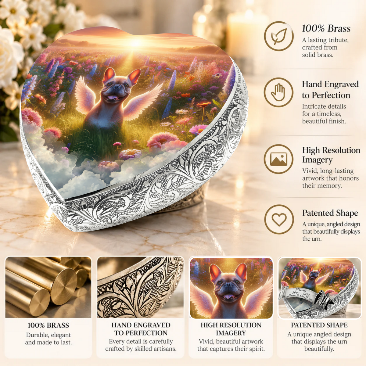 French Bulldog Urn - Dog Urn - Wild Flowers Urn for Dog Ashes
