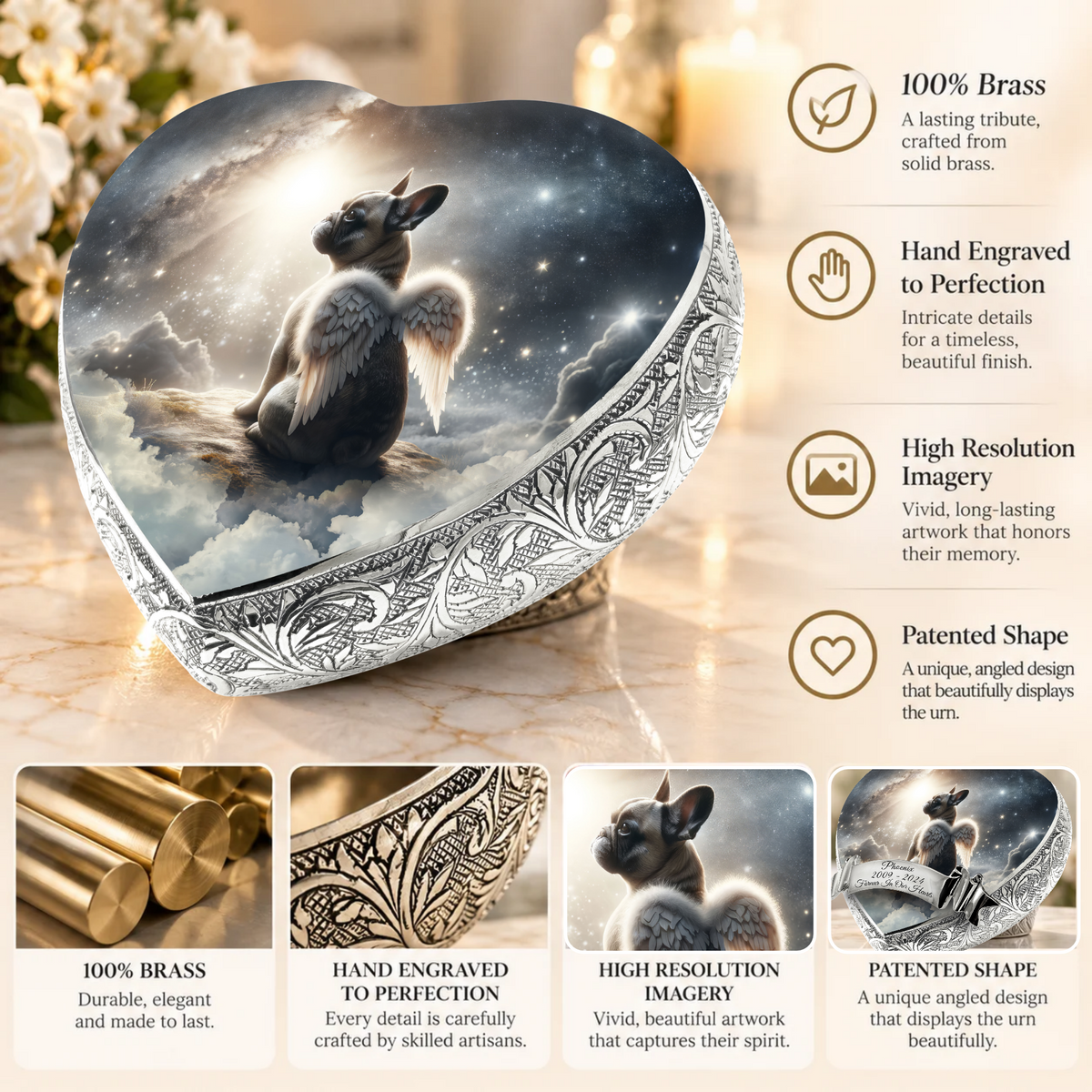 French Bulldog Urn - Dog Urn Solar Sparkle Urn for Dog Ashes
