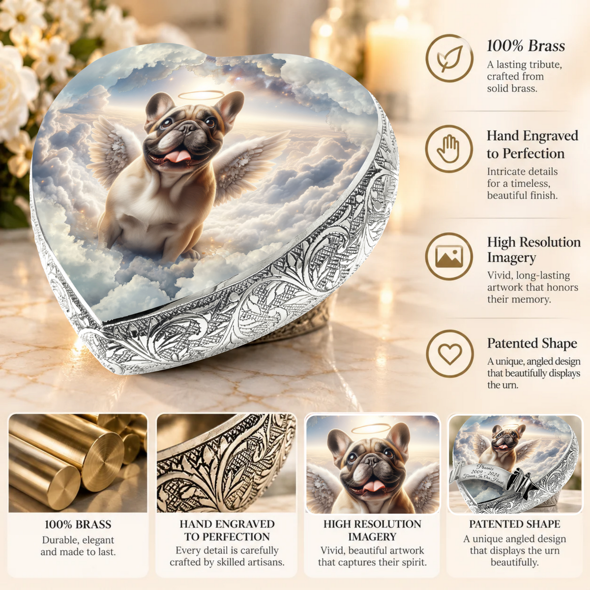 Frenchie Urn - Dog Urn - Skyward Grace Urn for Dog Ashes