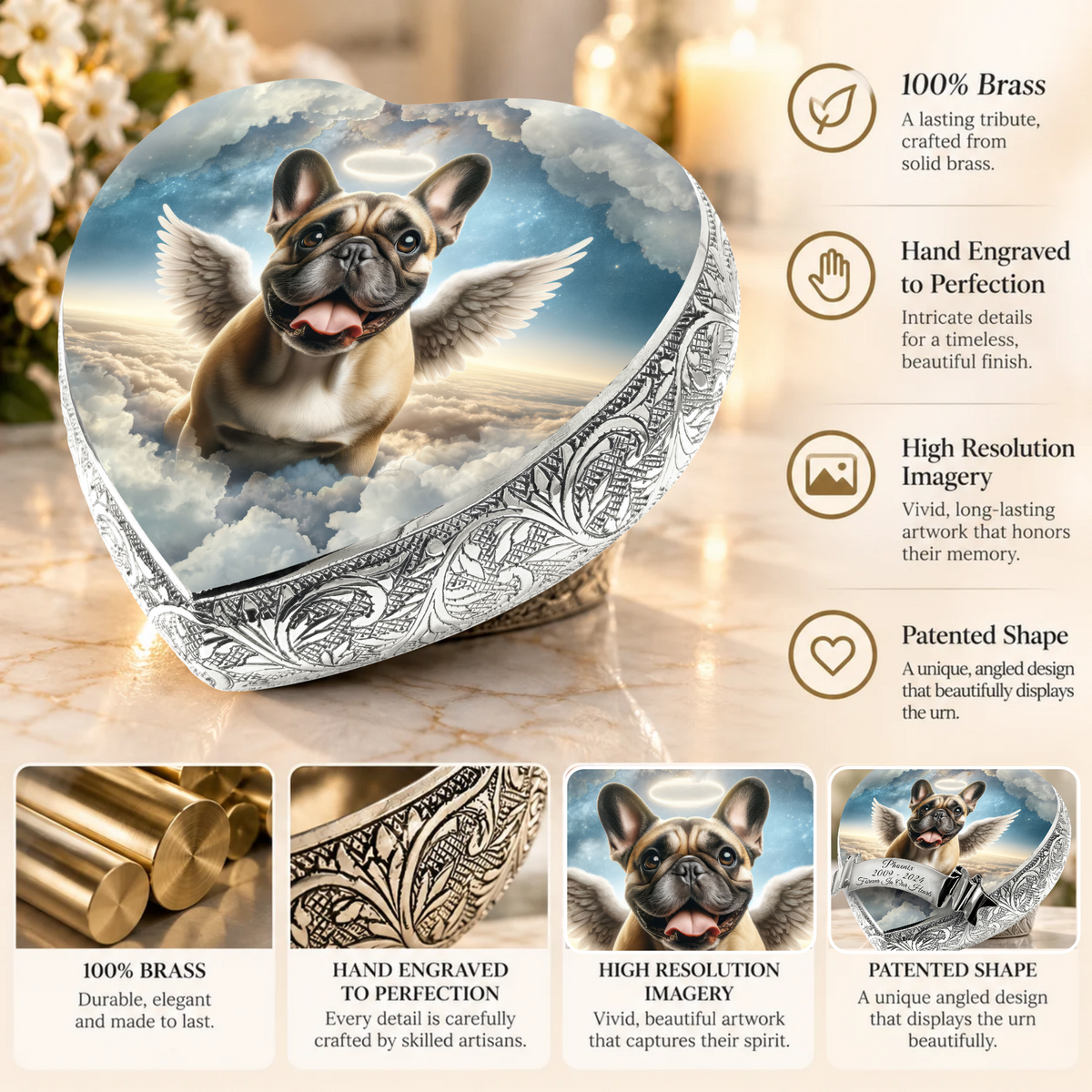 French Bulldog Urn - Dog Urn - Cherubic Charm Urn for Dog Ashes