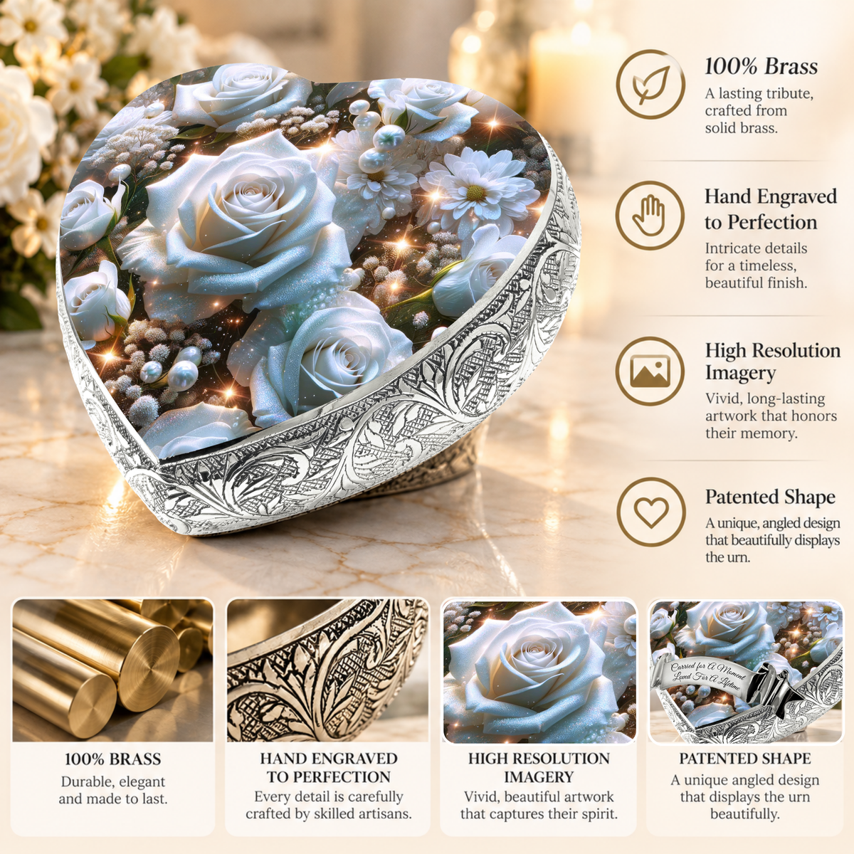 White Roses Baby or Child Cremation Urn