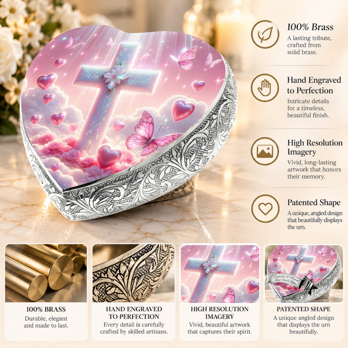 Sacred Scenes Pink Cross Baby or Child Cremation Urn