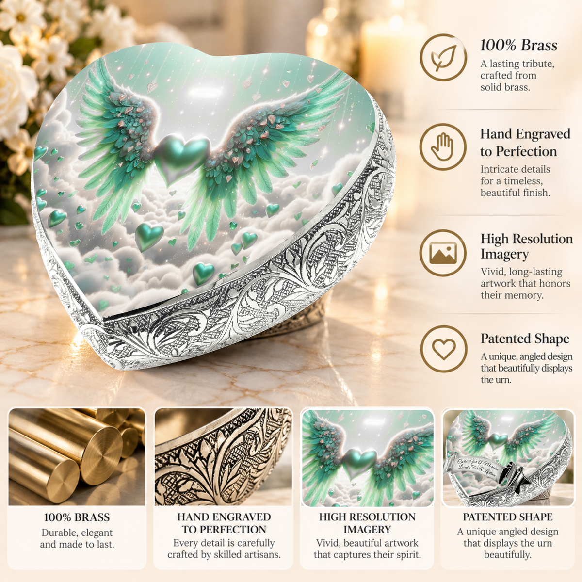 Green Free Angel Baby or Child Cremation Urn