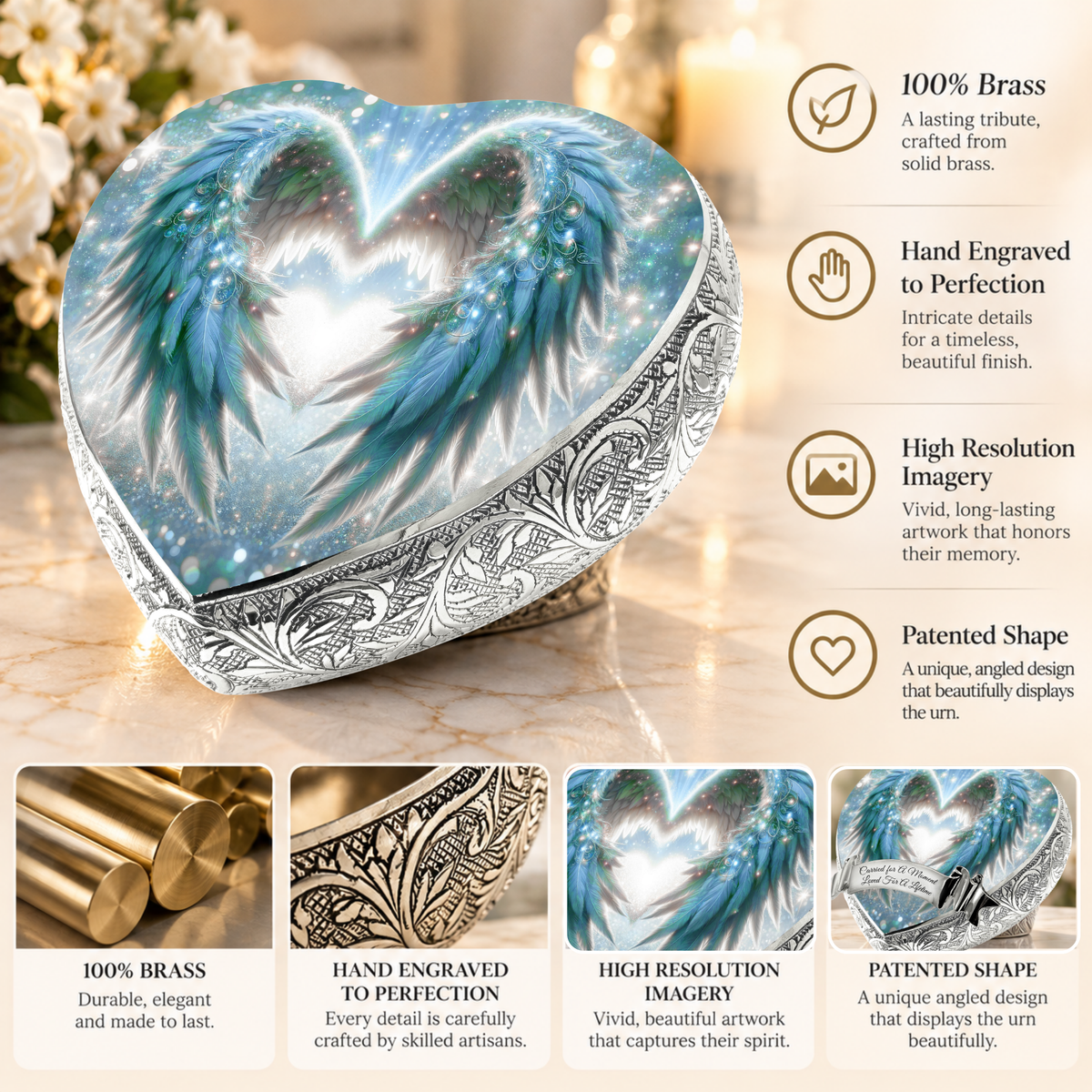 Teal Angel Embrace Baby or Child Cremation Urn