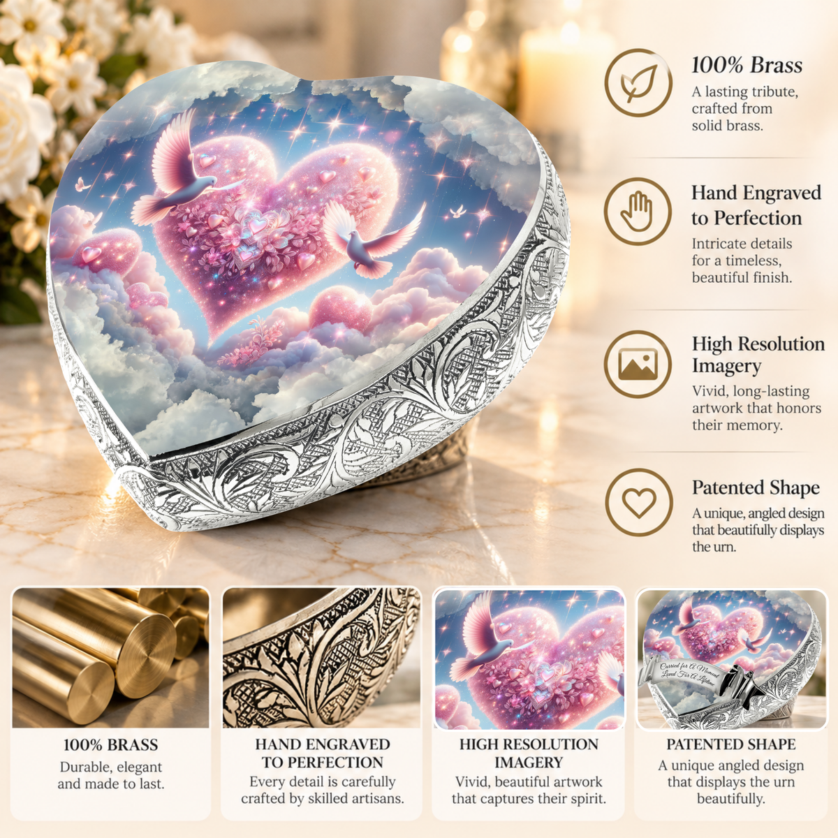 Pink Holy Doves Baby or Child Cremation Urn